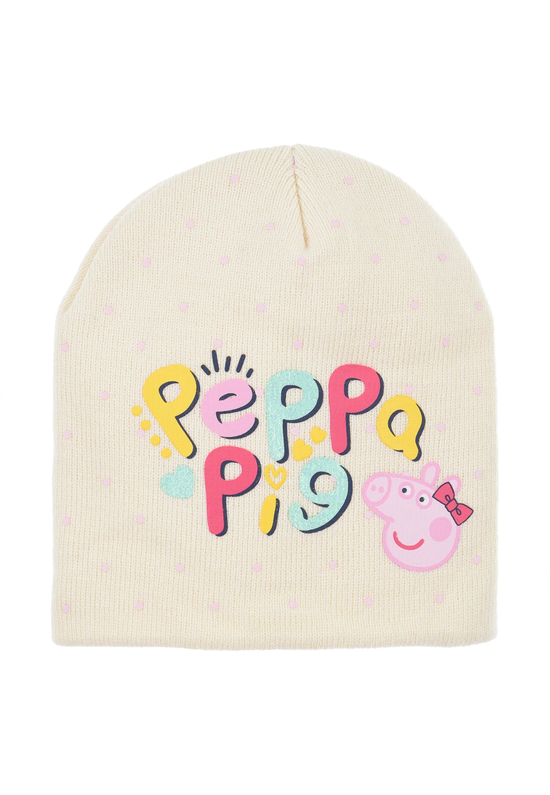 Peppa Pig Mädchen Kinder Wutz Beanie Weiß Winter-Mütze Peppa