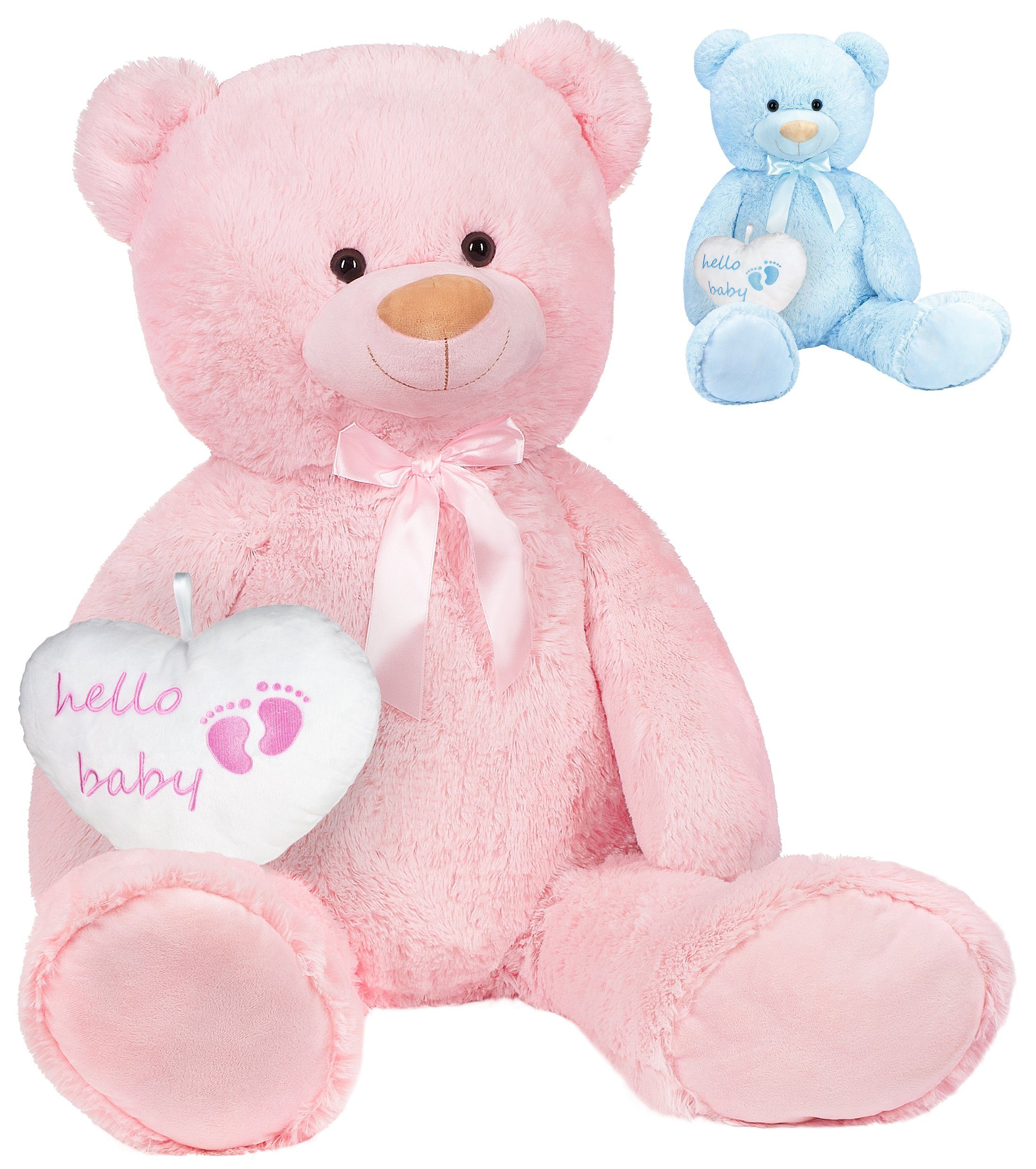 Kuscheltier XXL Teddybär 100 cm groß mit Hello Baby Herz
