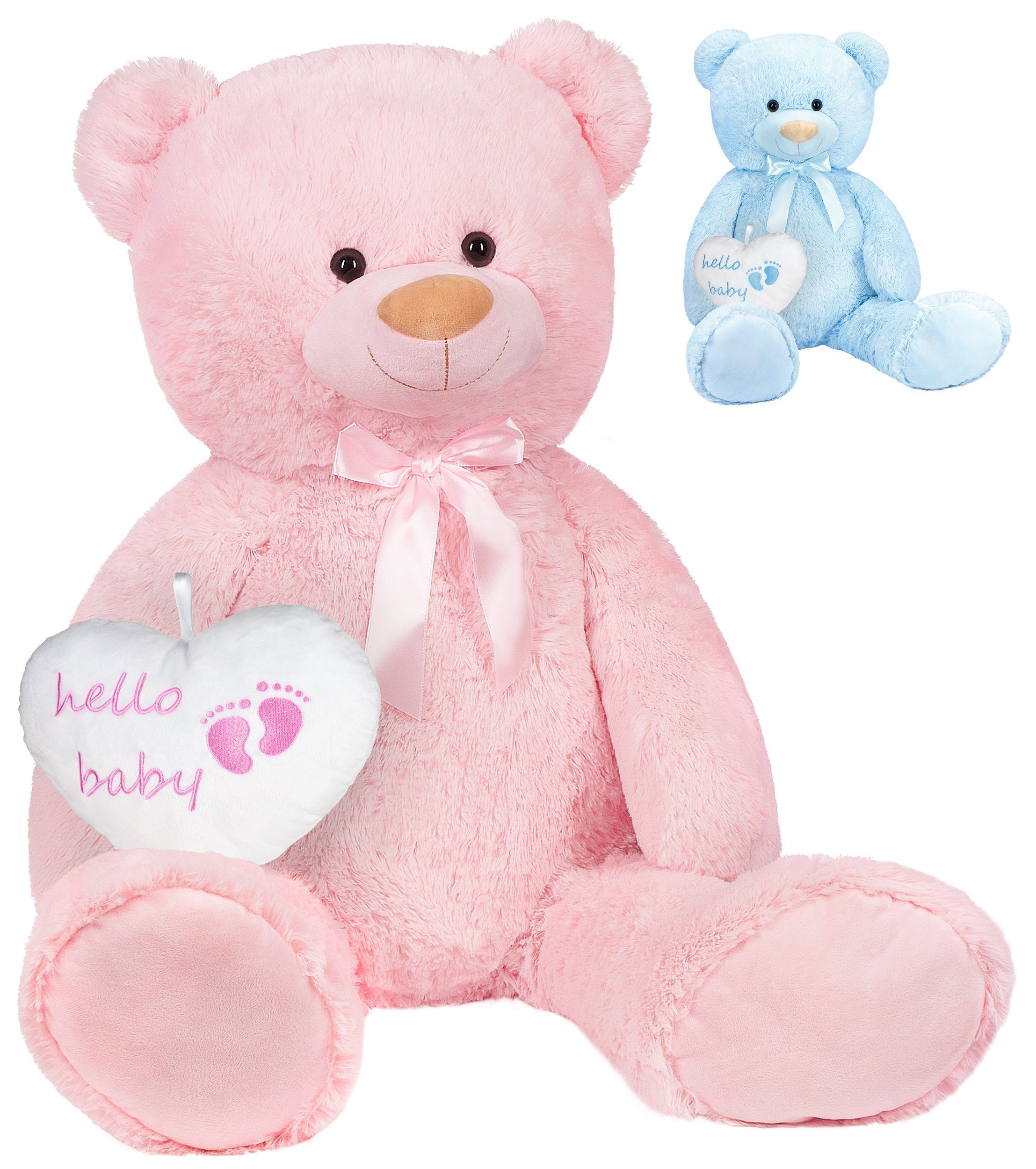 BRUBAKER Kuscheltier XXL Teddybär 100 cm groß mit Hello Baby Herz (1-St), großer Teddy Bär, Stofftier Plüschtier