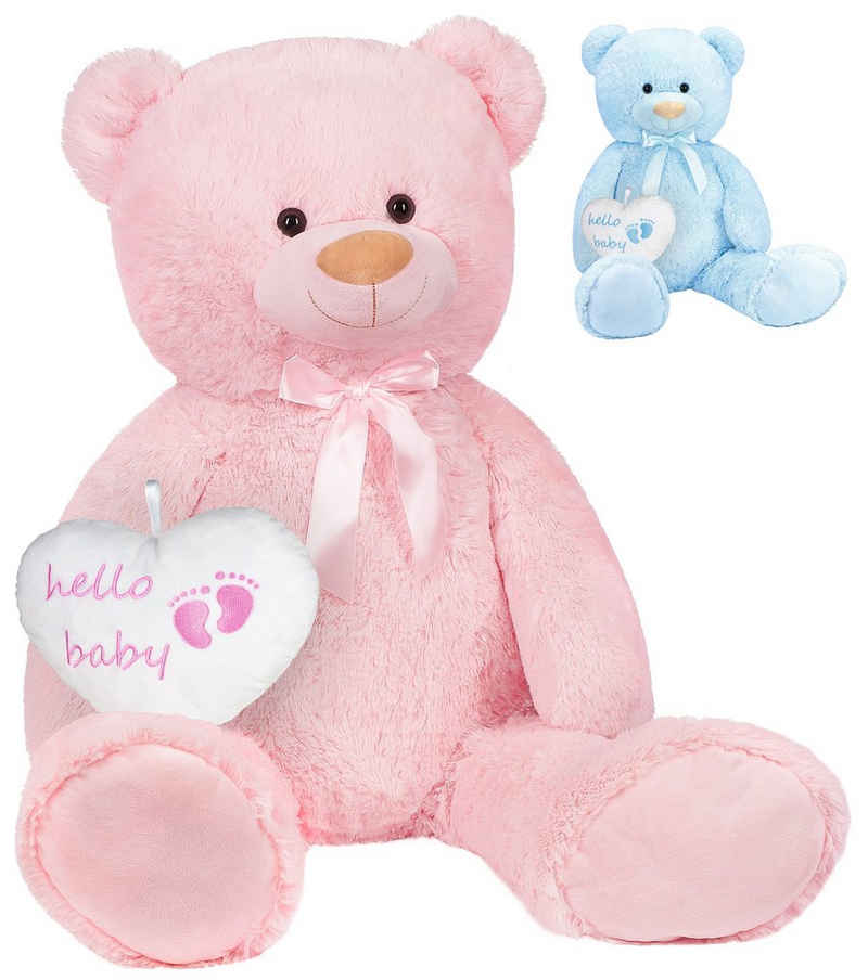 BRUBAKER Kuscheltier XXL Teddybär 100 cm groß mit Hello Baby Herz (1-St), großer Teddy Bär, Stofftier Plüschtier