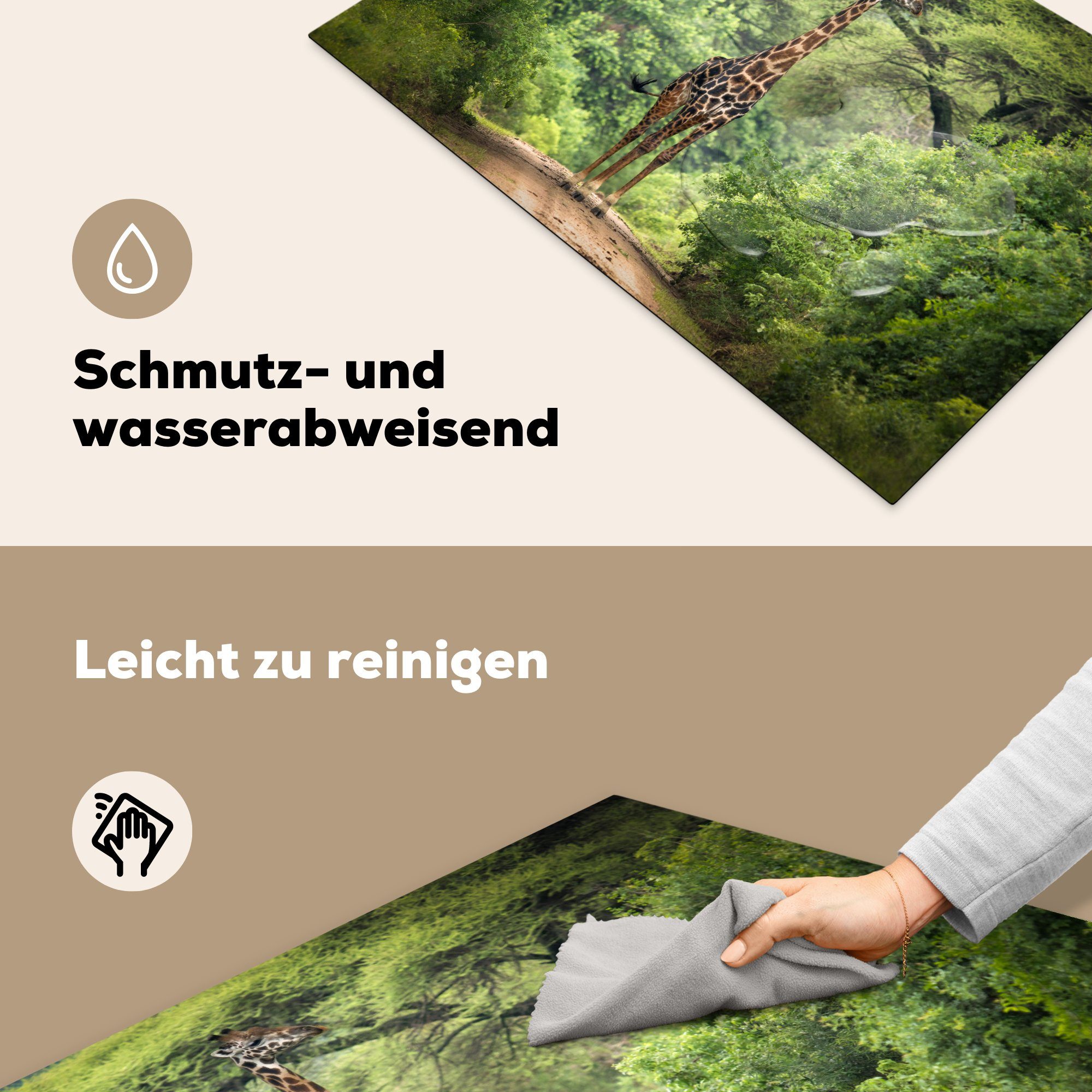 81x52 cm, Giraffe Ceranfeldabdeckung küche, Vinyl, Schutz die MuchoWow tlg), Natur - Herdblende-/Abdeckplatte Bäume, (1 für - Induktionskochfeld