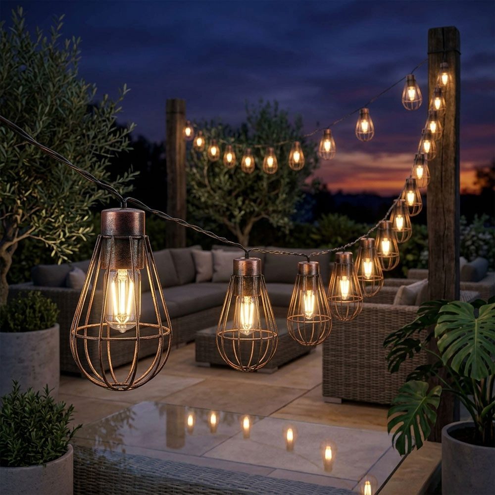 NOWA LED Solarleuchte, LED-Leuchtmittel fest verbaut, Warmweiß, Solar Lichterkette Außenleuchte 30x LED Laternen Retro Gartendeko