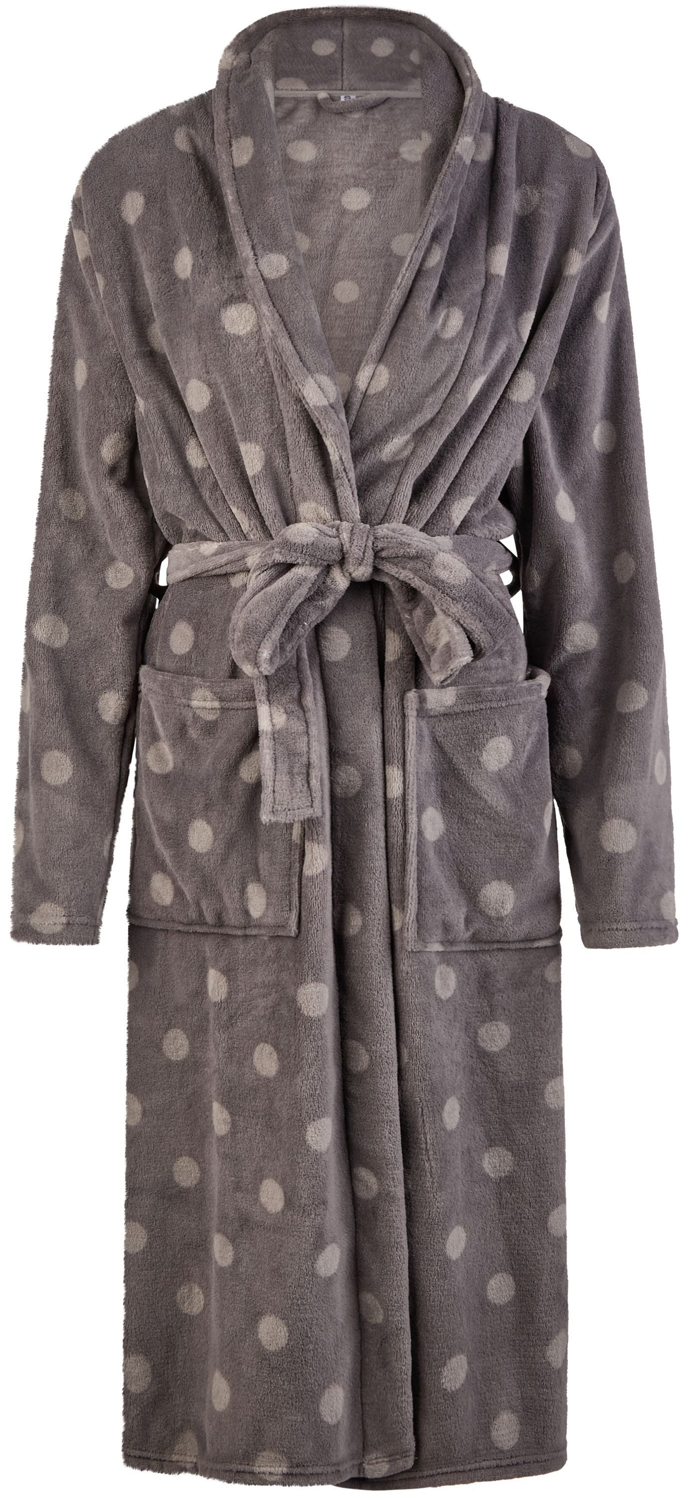 By Louise Damenbademantel Snug Winter, Polyester, Schalkragen, Gürtel, Damen Morgenmantel Fleece Bademantel Schalkragen Polyester ca.120cm