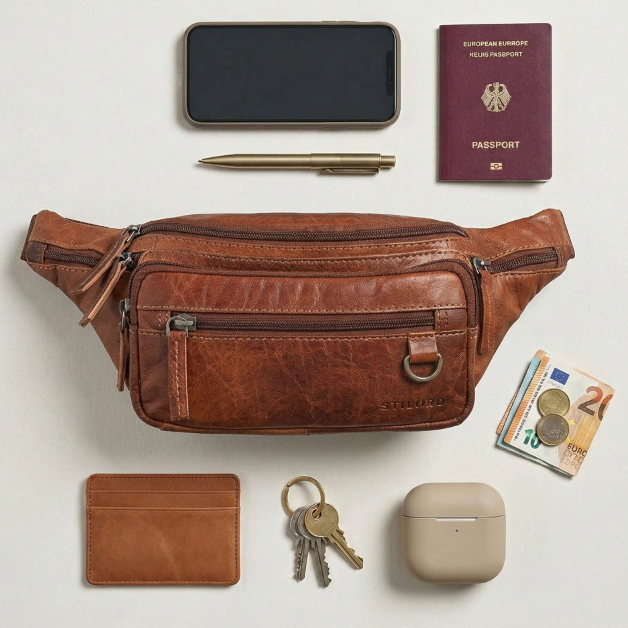 STILORD Bauchtasche "Robin" Premium Bauchtasche Herren Leder mit 6 Reißverschlussfächern – Bild 4 von 5