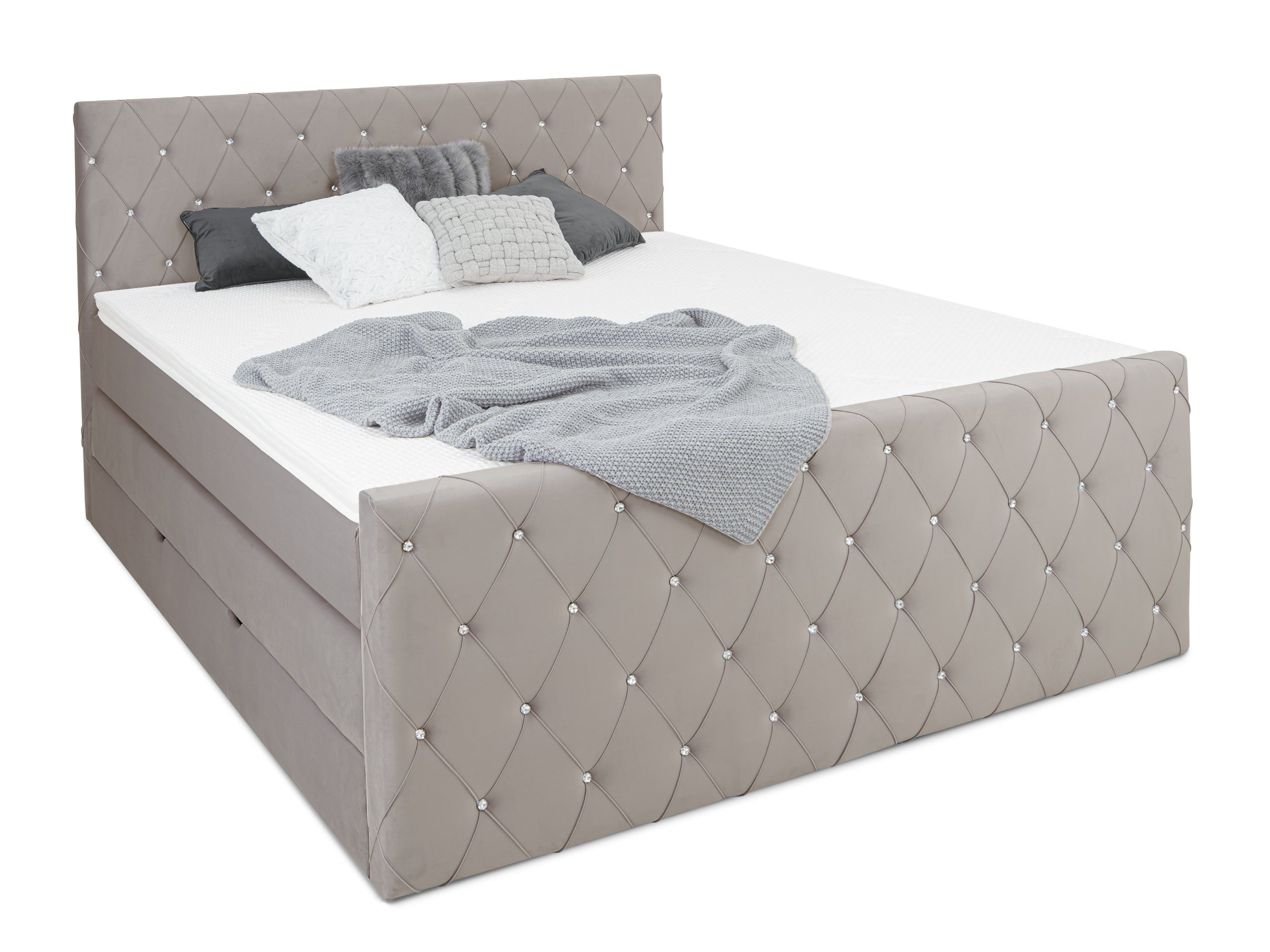 wonello Boxspringbett Dubai, Samt, mit Kristallen, Bettkasten und Premium K günstig online kaufen