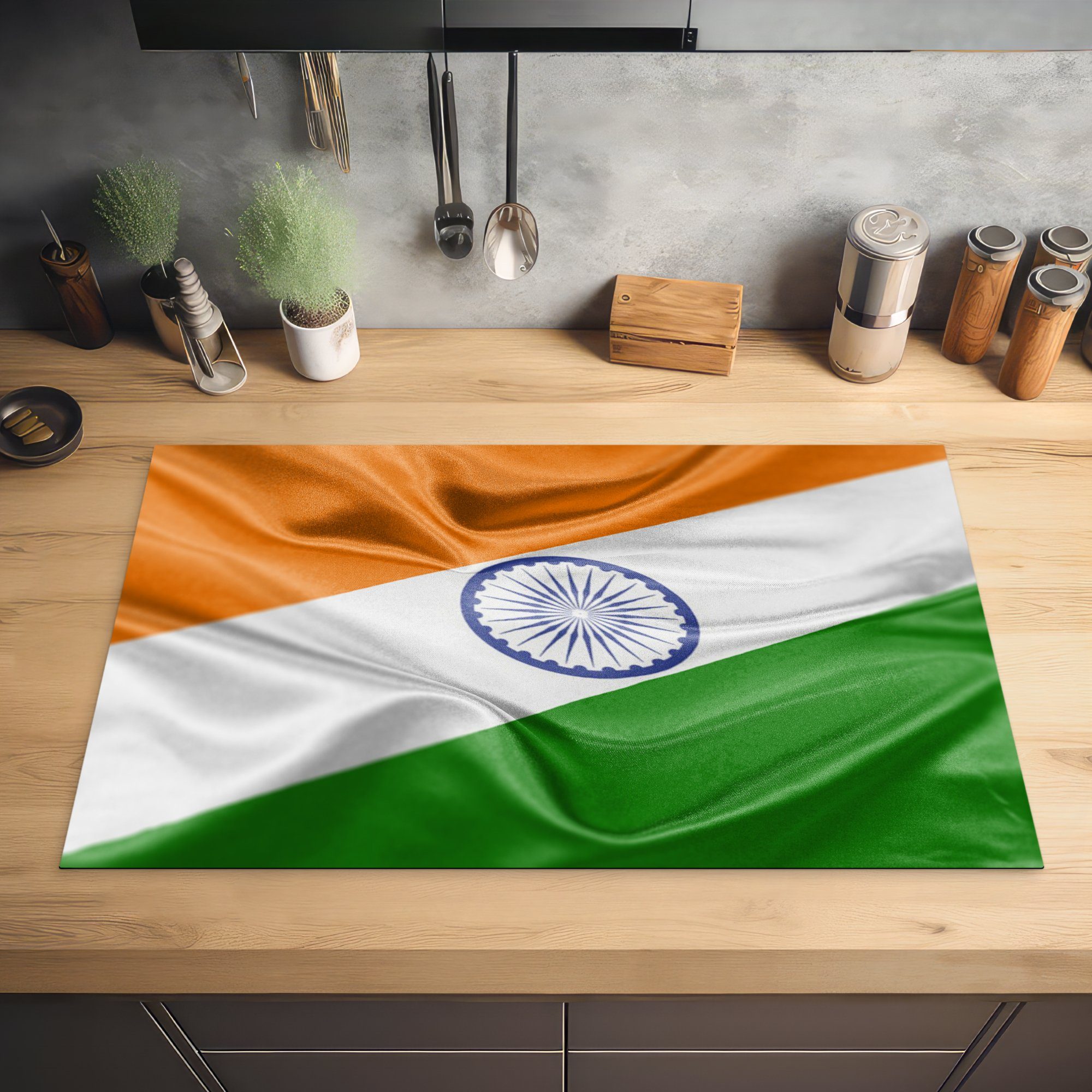 Ceranfeldabdeckung, Arbeitsplatte Die Vinyl, Flagge Indien, Herdblende-/Abdeckplatte cm, tlg), (1 83x51 küche von für MuchoWow