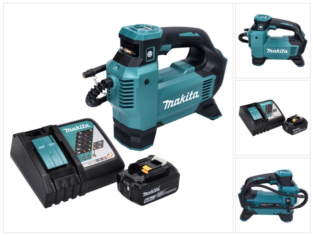 Makita Akku-Handkompressor DMP 181 RG1 Akku Kompressor 18 V 11,1 bar + 1x Akku 6,0 Ah + Ladegerä
