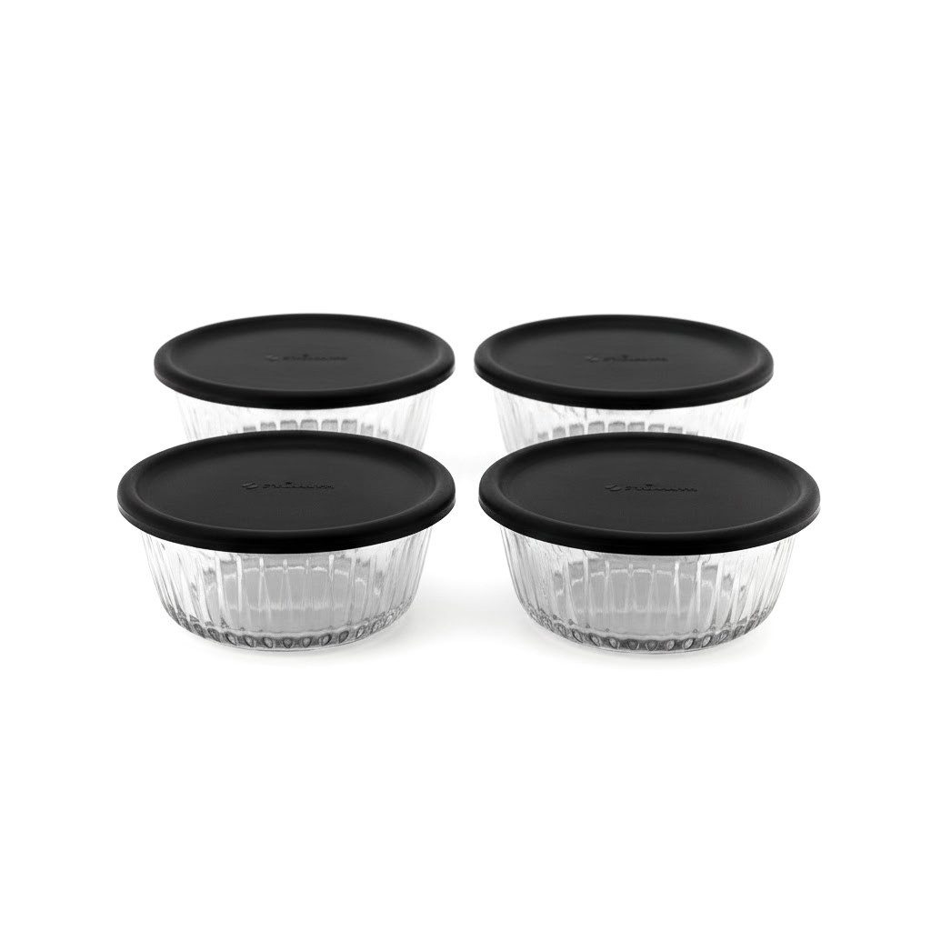 Pasabahce Schale Frezya Aufbewahrungsbehälter mit grauem Deckel 330 ml - 4er Set, (Packung, 8-tlg)