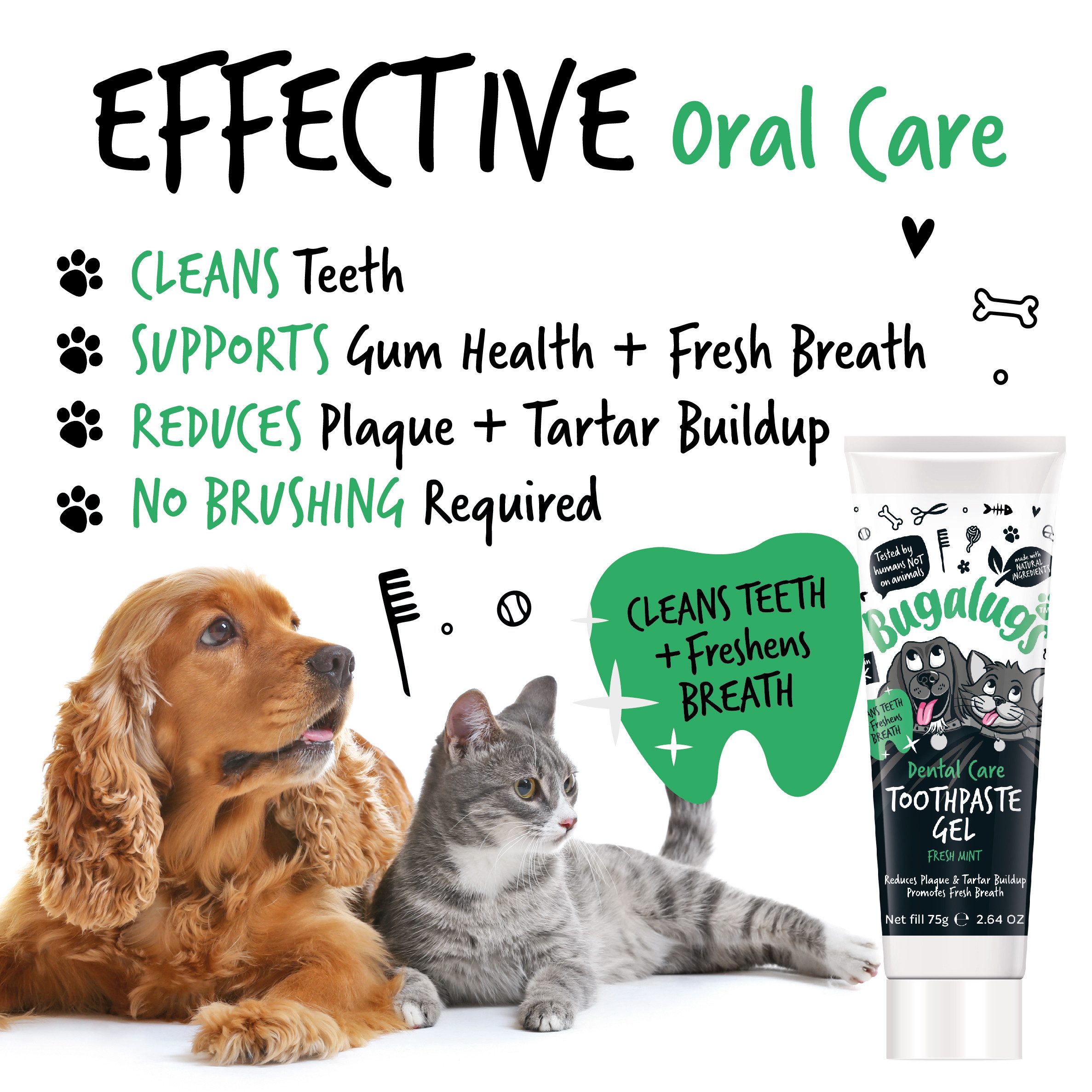 Bugalugs Tier-Zahncreme Bugalugs Dental Care Zahnpasta Gel 75g – Frischer Minzgeschmack für, (Eine Tube)