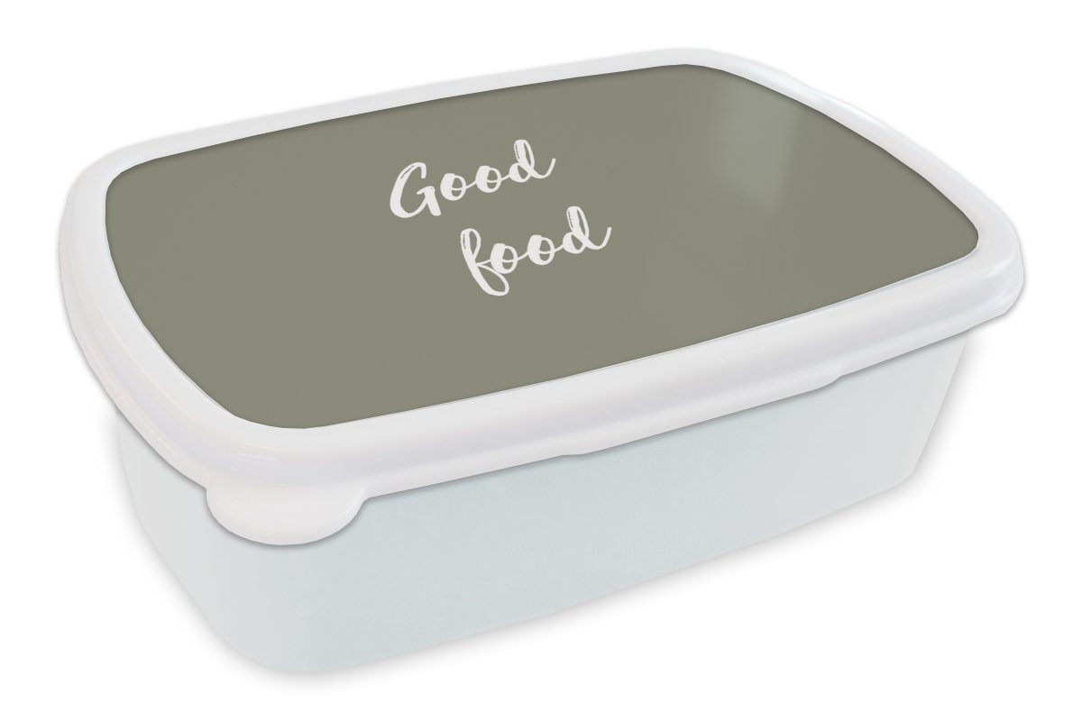 MuchoWow Lunchbox Zitate - Sprichwörter - Essen - Gutes Essen, Kunststoff, (2-tlg), Brotbox für Kinder und Erwachsene, Brotdose, für Jungs und Mädchen weiß