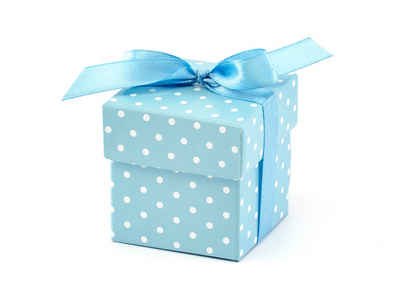 partydeco Pompon Geschenkboxen, Punkte hellblau, 5,2cm, 10 Stück