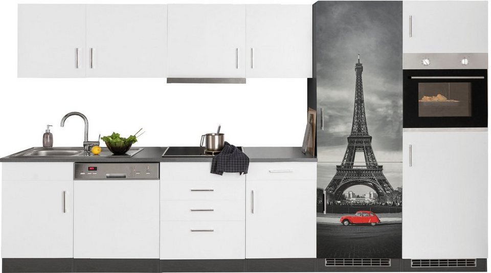 HELD MÖBEL Küchenzeile Paris, mit E-Geräten, Breite 340 cm, mit großer  Kühl-Gefrierkombination, Beliebig um weitere Schränke erweiterbar, z. B.  auch über Eck