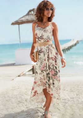 LASCANA Maxikleid mit Blumenprint, leichtes Sommerkleid im Vokuhila-Stil, Strandkleid