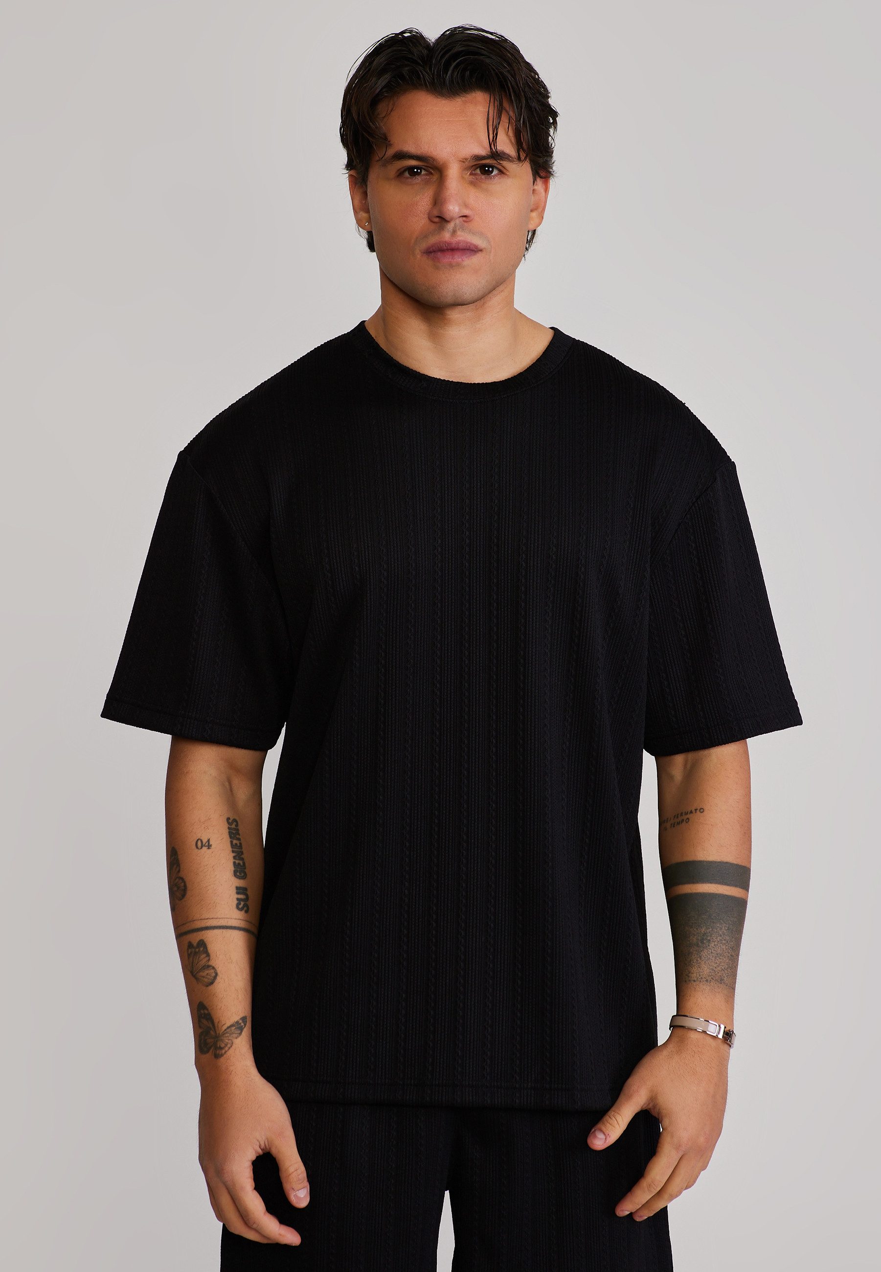 Siksilk T-Shirt SikSilk Herren Schwarz Textured T-Shirt