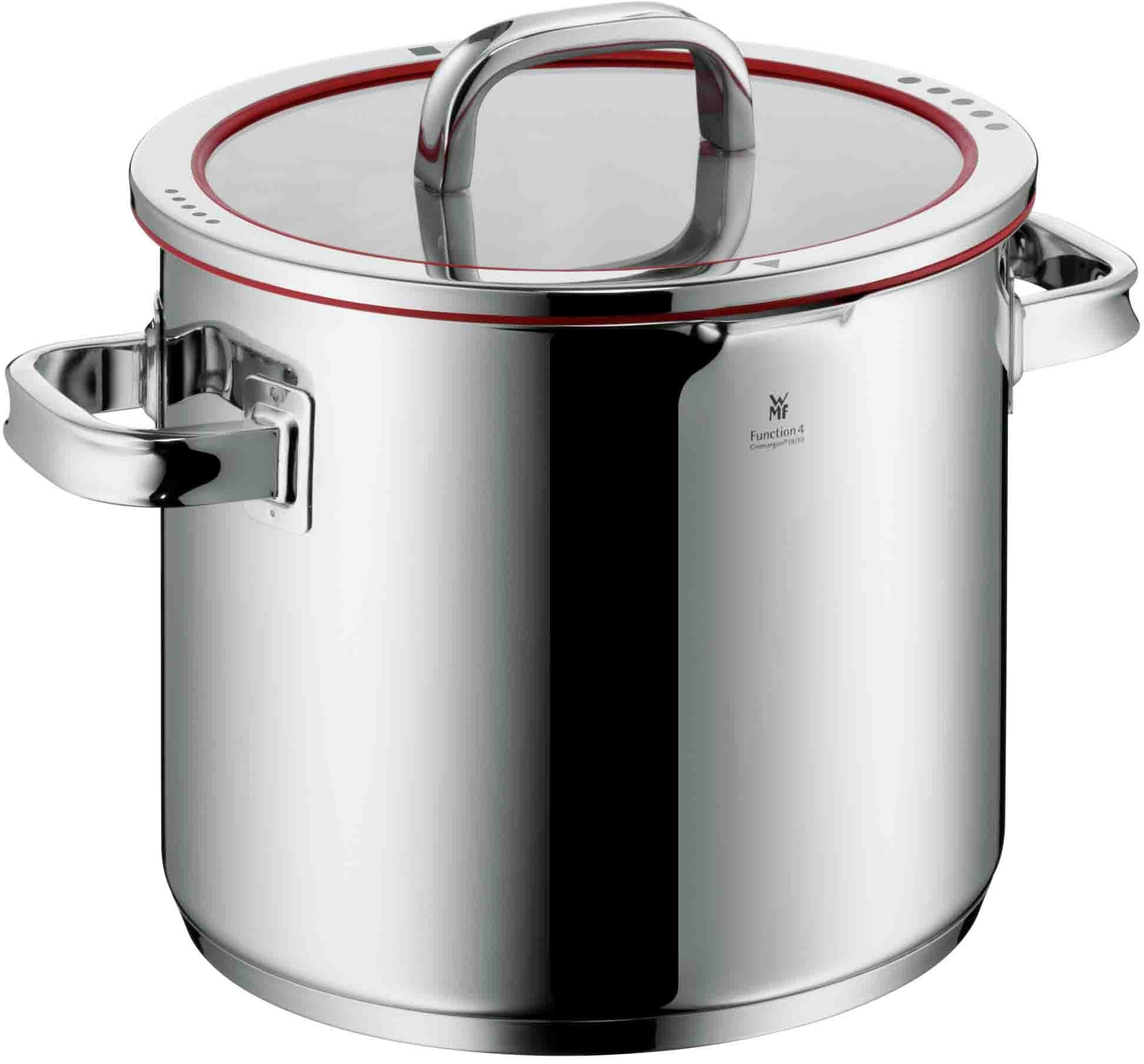 WMF Gemüsetopf Function 4, Induktionstopf spülmaschinengeeignet, Cromargan® Edelstahl Rostfrei 18/10 (2-tlg), wärmereduzierende Griffe, mit 4 Abgießfunktionen, Innenskalierung