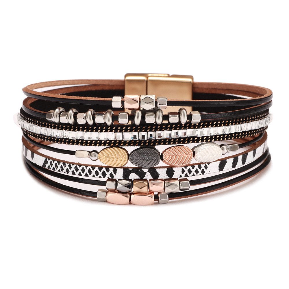 The Beauty House Lederarmband Boho mehrreihig Wrap Ledermanschettenarmban Magnetschnalle, Leder Armband für Frauen Schmuck Geschenk Für Mutter und Freunde
