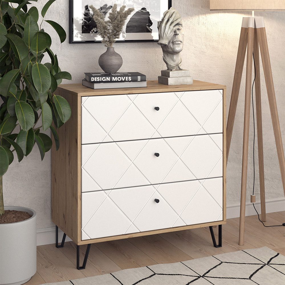 Vicco Kommode Nizza, Artisan/Weiß/Weiß, 80.2 x 82.6 cm mit 3 Schubladen (1 St)