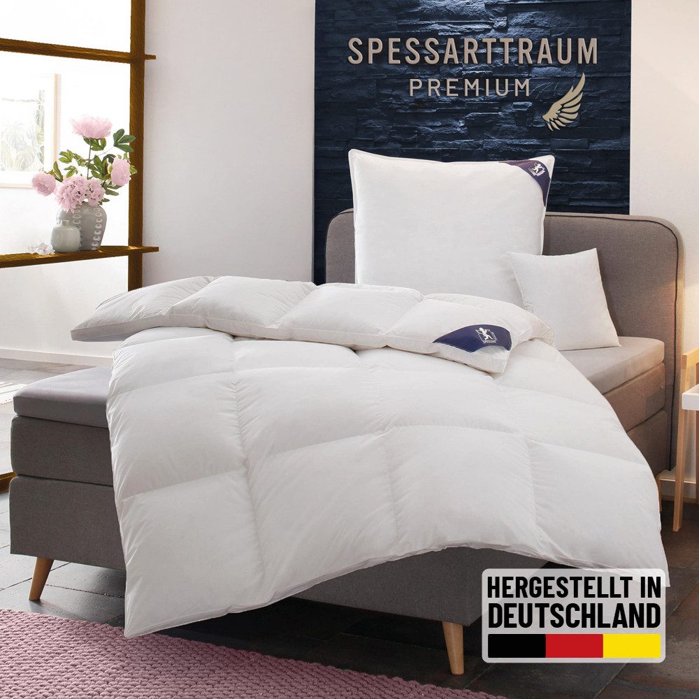 SPESSARTTRAUM Gänsedaunenbettdecke Premium****, hergestellt in Deutschland, Bettdecken für Sommer, Winter, Füllung: 100% Gänsedaunen, Klasse 1, Downpass zertifiziert, Bezug: 100% Baumwolle, Made in Green, Hausstauballergiker geeignet, 4 Wärmeklassen & 5 Größen, Bestseller