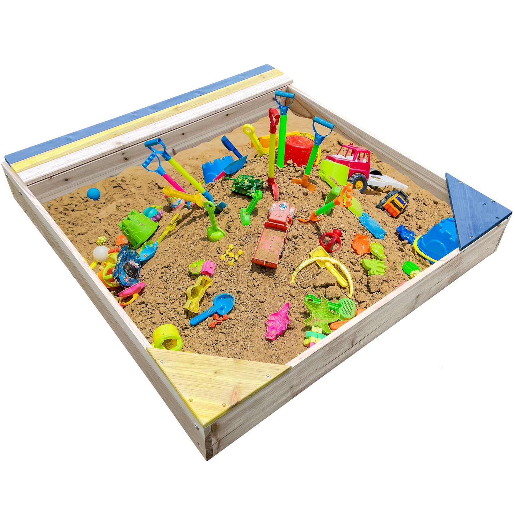 Kinder Sandkasten mit Dach NYVIKids Lucia 116x116 cm - Sandkasten mit  verstellbarer Sonnenschutz Abdeckung & 4 Sitzbänken