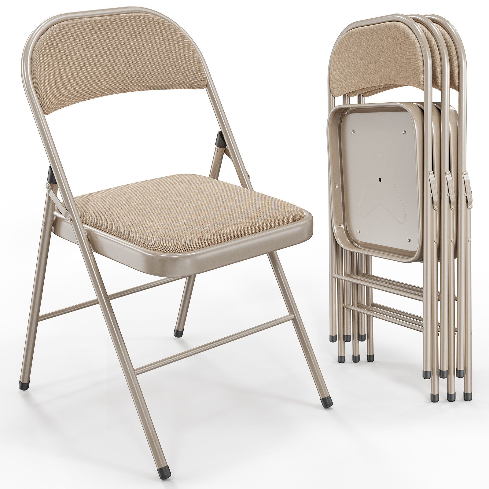 VINGLI Klappstuhl 4er/6er/8er/10er/12er Set aus Stahl & Stoff, Gepolsterte Klappstühle (4 St), bis 159 kg, für Veranstaltungen, Büro & Zuhause, Khaki/Schwarz/Grau