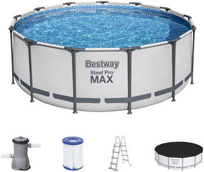 Bestway Pool »Frame Pool Pro 396x122« (Set, 5-tlg), ØxH: 396x122 cm, mit Kartuschenfilterpumpe, Sicherheitsleiter, PVC-Abdeckplane