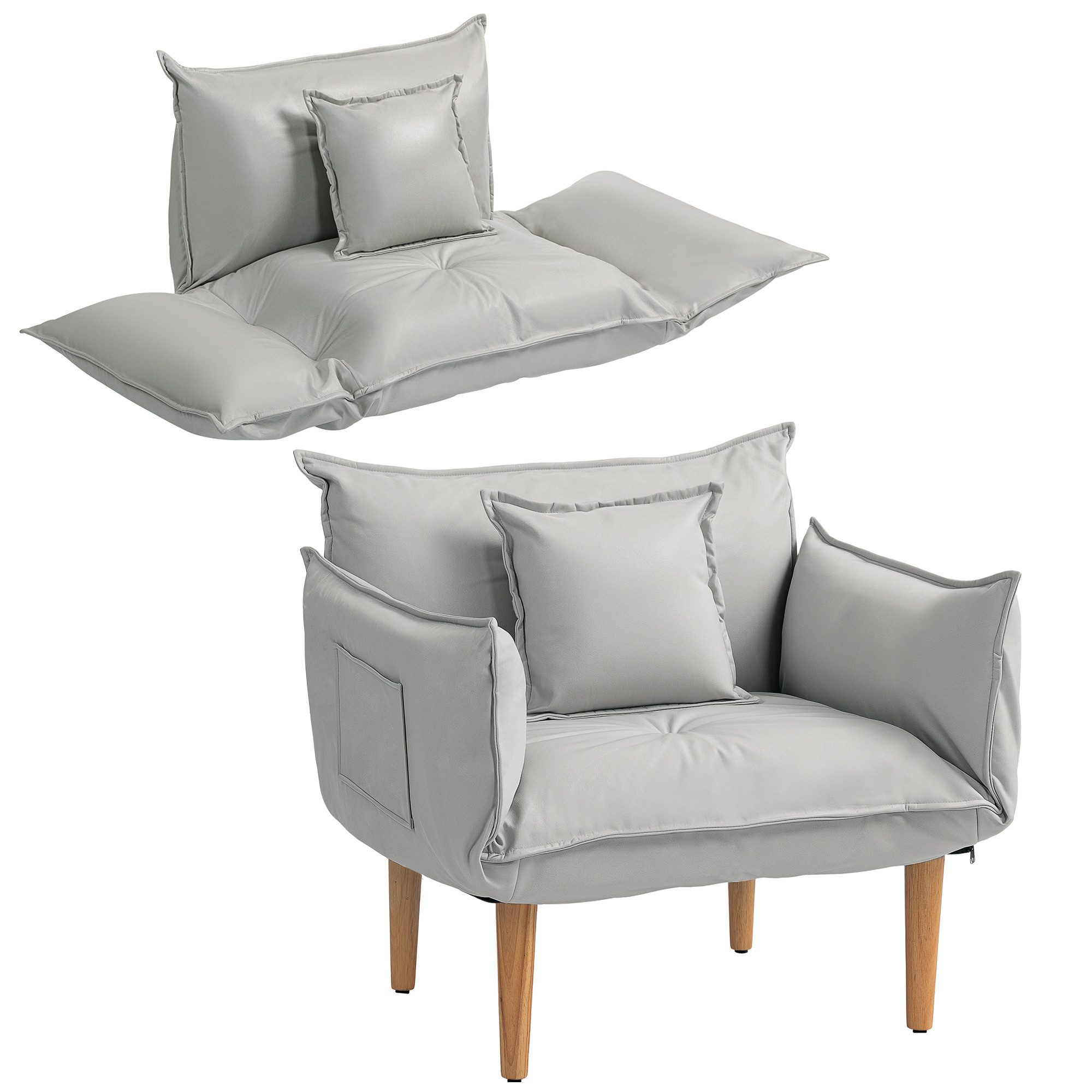 HOMCOM Sessel Loungesessel mit Kissen, Bodensessel mit Verstellbarer Rücken günstig online kaufen