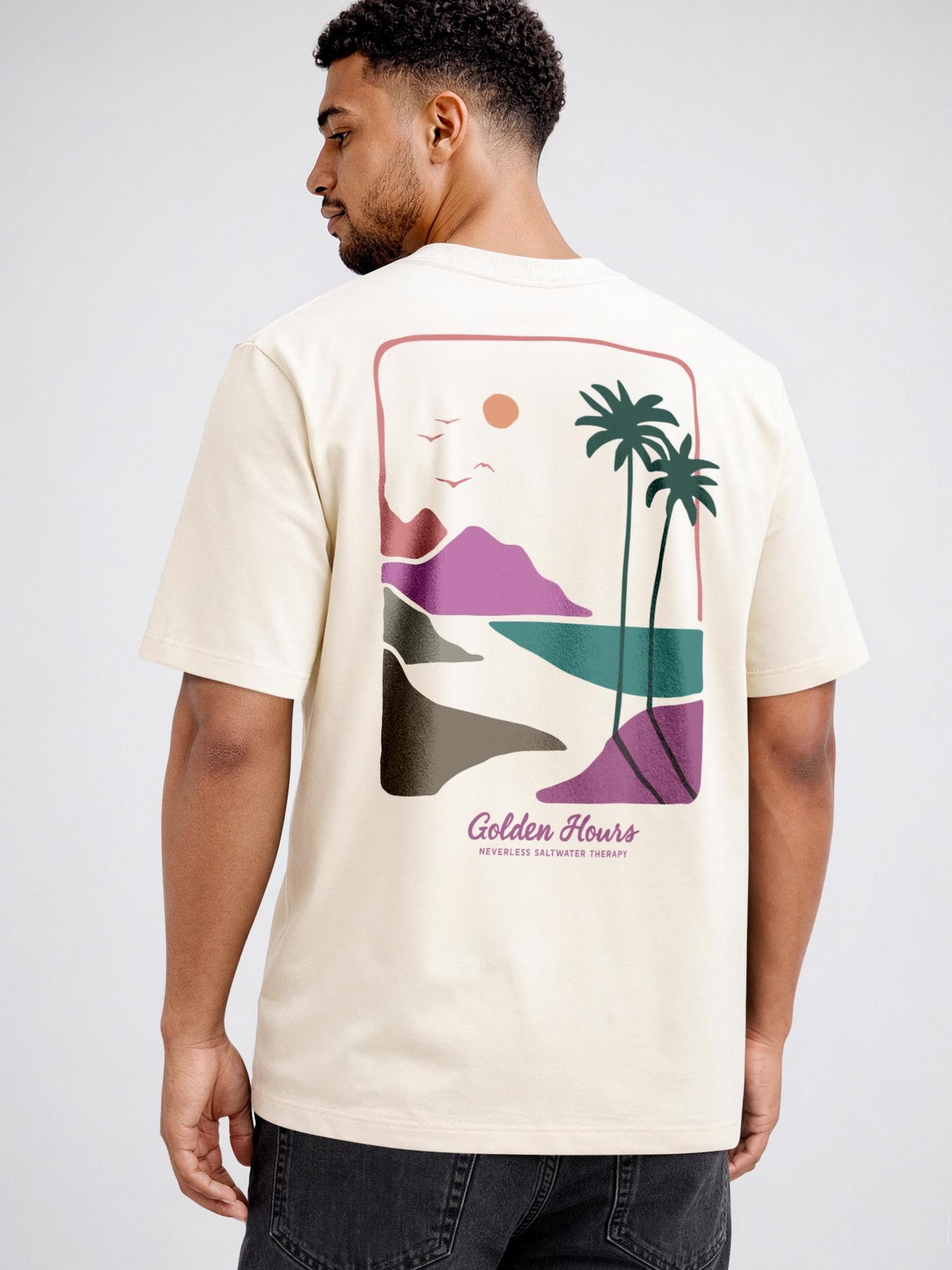 Neverless Oversize-Shirt Herren T-Shirt - Golden Hours - Relaxed Fit Sommer Fashion mit Print – Bild 2 von 5