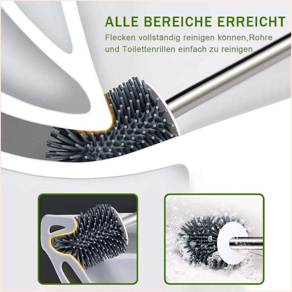 SONNI WC-Garnitur SONNI Toilettenbürste Silikon Bürste und Halter Klobürsten Set, Lüftungsschlitze Wandmontage & Boden schnell trocknendem Haltersatz – Bild 5 von 5