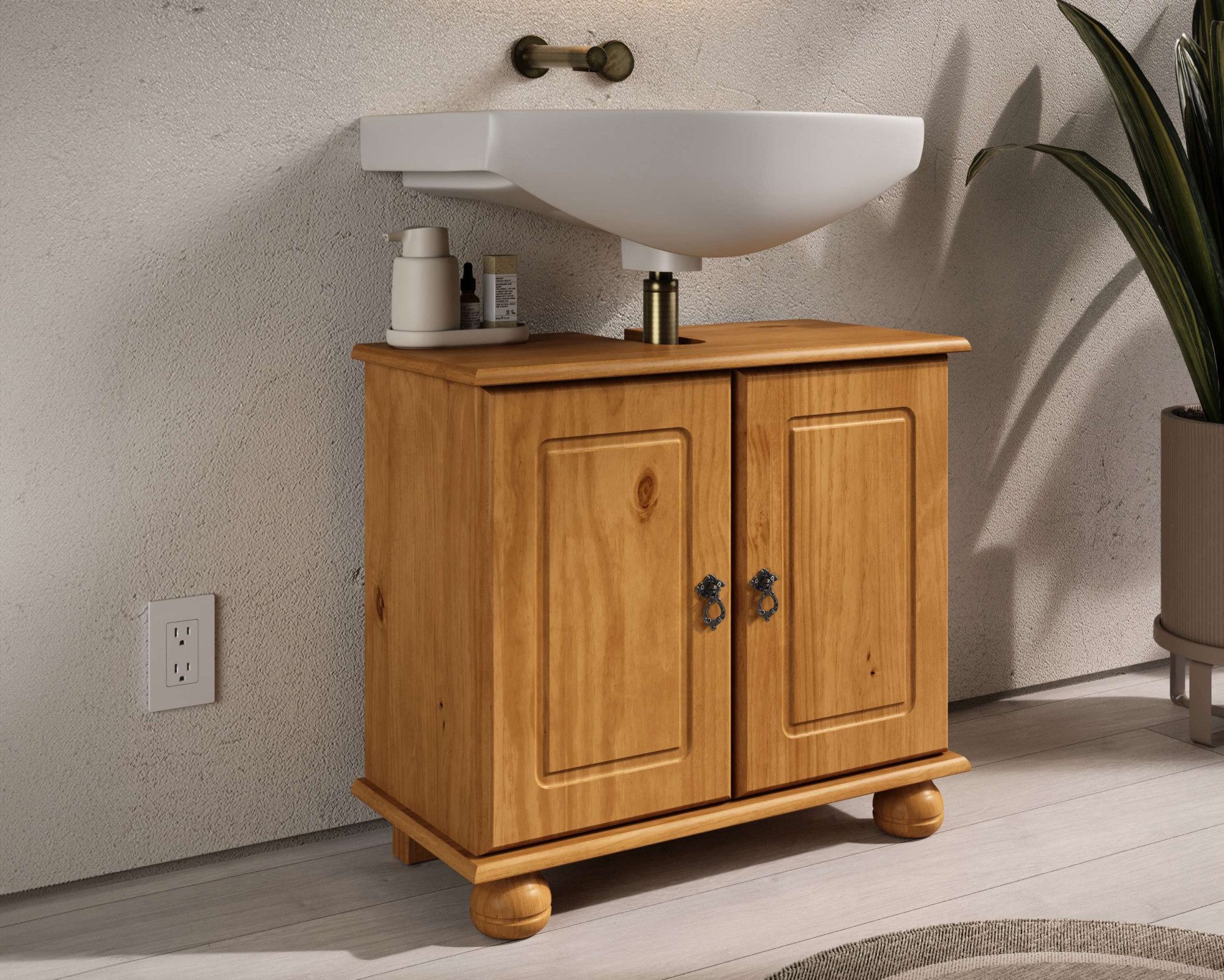 OTTO home Waschbeckenunterschrank Finca aus massivem Kiefernholz, Siphonausschnitt, Breite 62 cm, Höhe 55 cm