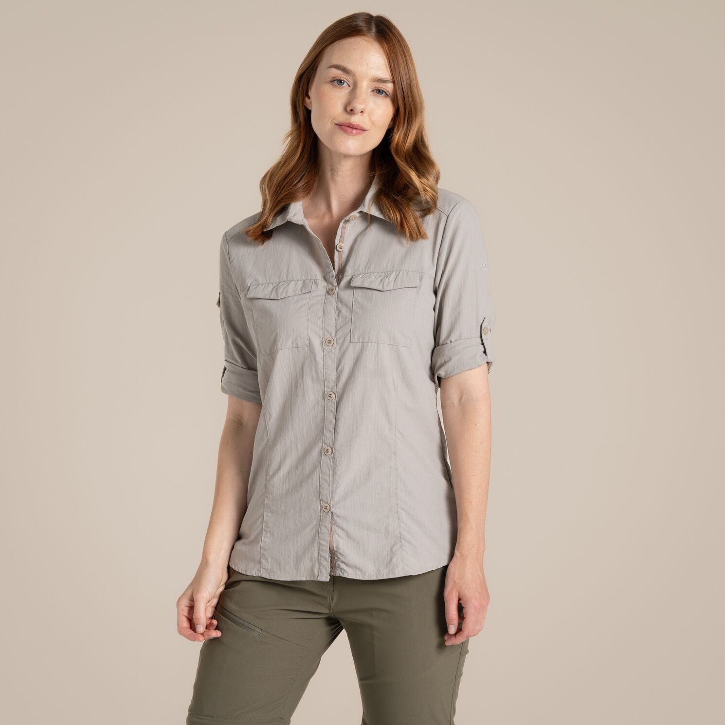 Craghoppers T-Shirt Craghoppers - NosiLife Adventure III Funktions Langarm Bluse, beige