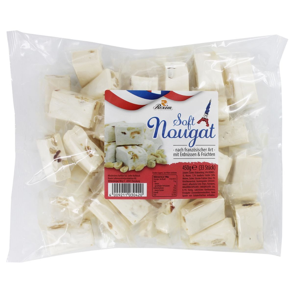 Rexim Süßigkeit Rexim Soft Nougat 450g – Französischer Nougat mit Nüssen & Früchten, 450 g