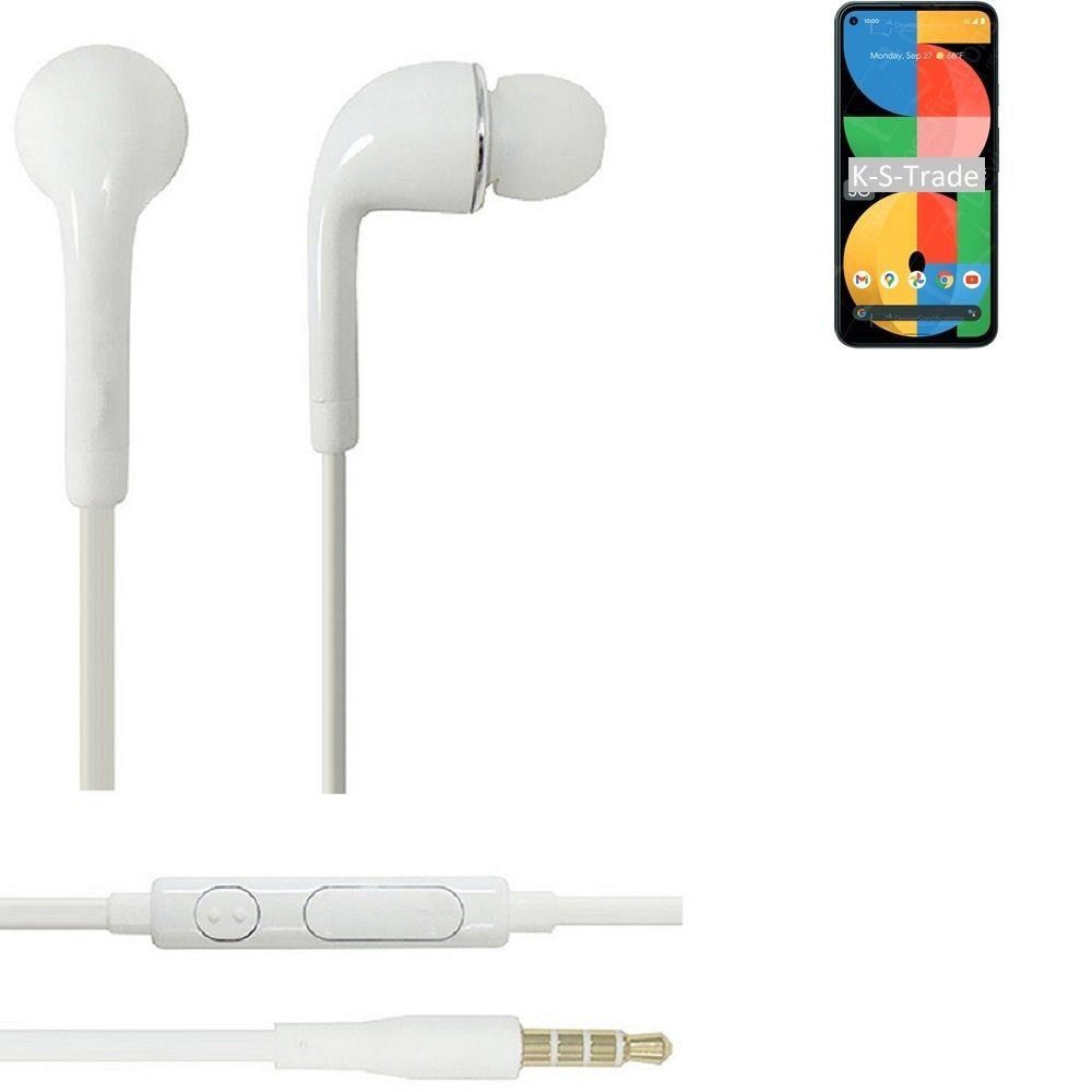 K-S-Trade für Google Pixel 5a In-Ear-Kopfhörer (Kopfhörer Headset mit Mikrofon u Lautstärkeregler weiß 3,5mm)