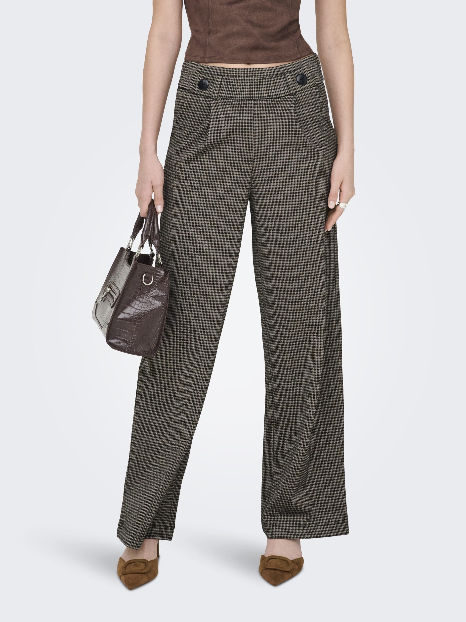 JDY Chinos JDYGEGGO MIA LONG CHECK PANT JRS NO, Cobblestone/MINI CHECK