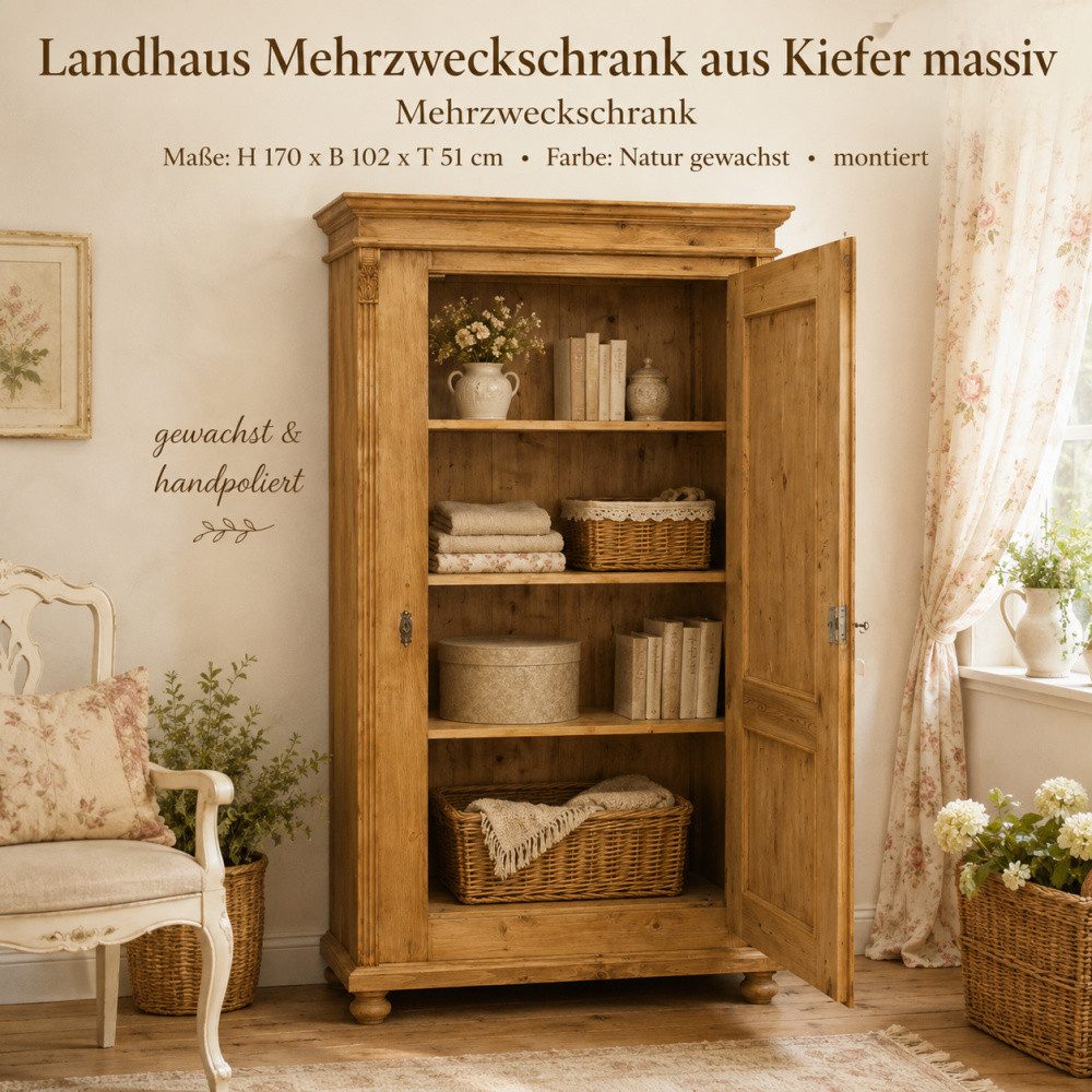 Wohnpalast Mehrzweckschrank Gründerzeit Landhaus Mehrzweckschrank aus Kiefer massiv – Natur