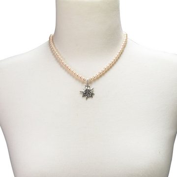 Alpenflüstern Collier Perlen-Trachtenkette Strass-Edelweiß klein (rosa-ros), - Damen-Trachtenschmuck Dirndlkette