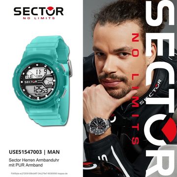 Sector Digitaluhr Sector Herren Armbanduhr Digital, Herren Armbanduhr rund, extra groß (ca. 46mm), PURarmband grün, Casual