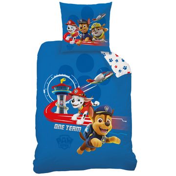 Kinderbettwäsche Paw Patrol Bettwäsche One Team Biber / Flanell, BERONAGE, 100% Baumwolle, 2 teilig, 135x200 + 80x80 cm