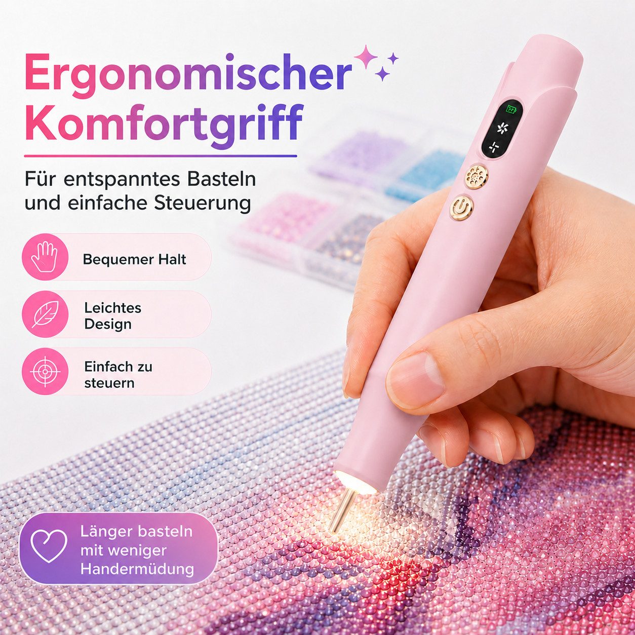 marmortrend Sehnsucht nach Einzigartigkeit Druckbleistift Elektrischer Diamond Painting Stift mit Beleuchtung, ein Tipp für alle, (keine Notwendigkeit für Trink – Bild 5 von 5