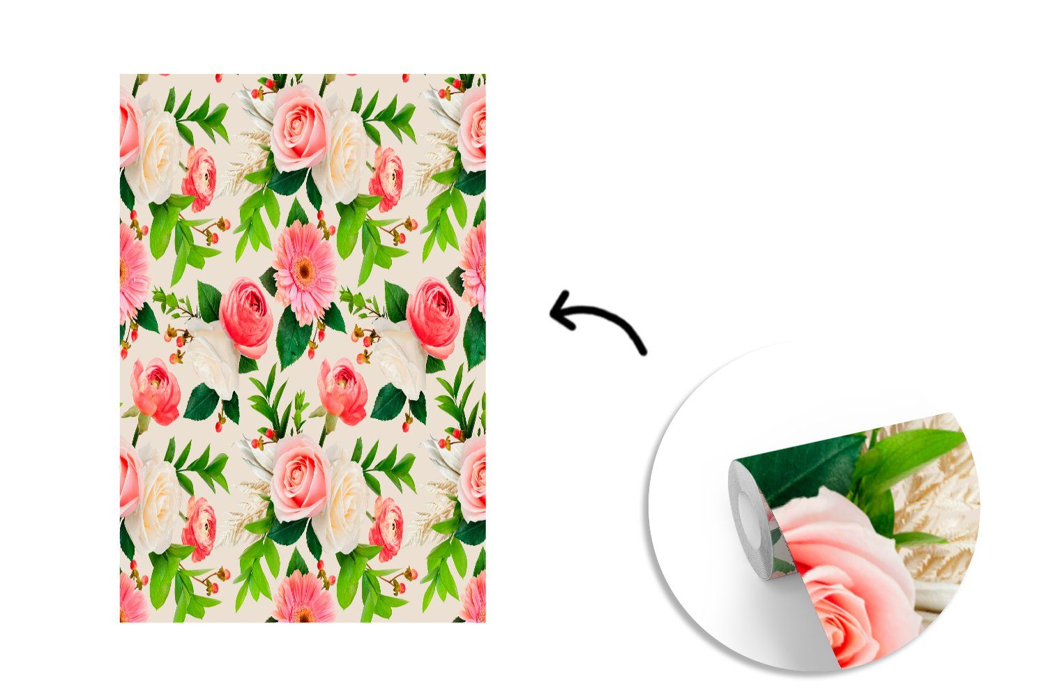 bedruckt, MuchoWow Montagefertig Vinyl Wohnzimmer, - Blumen Fototapete - Matt, Tapete Wandtapete Rosen St), (3 Frühling, für