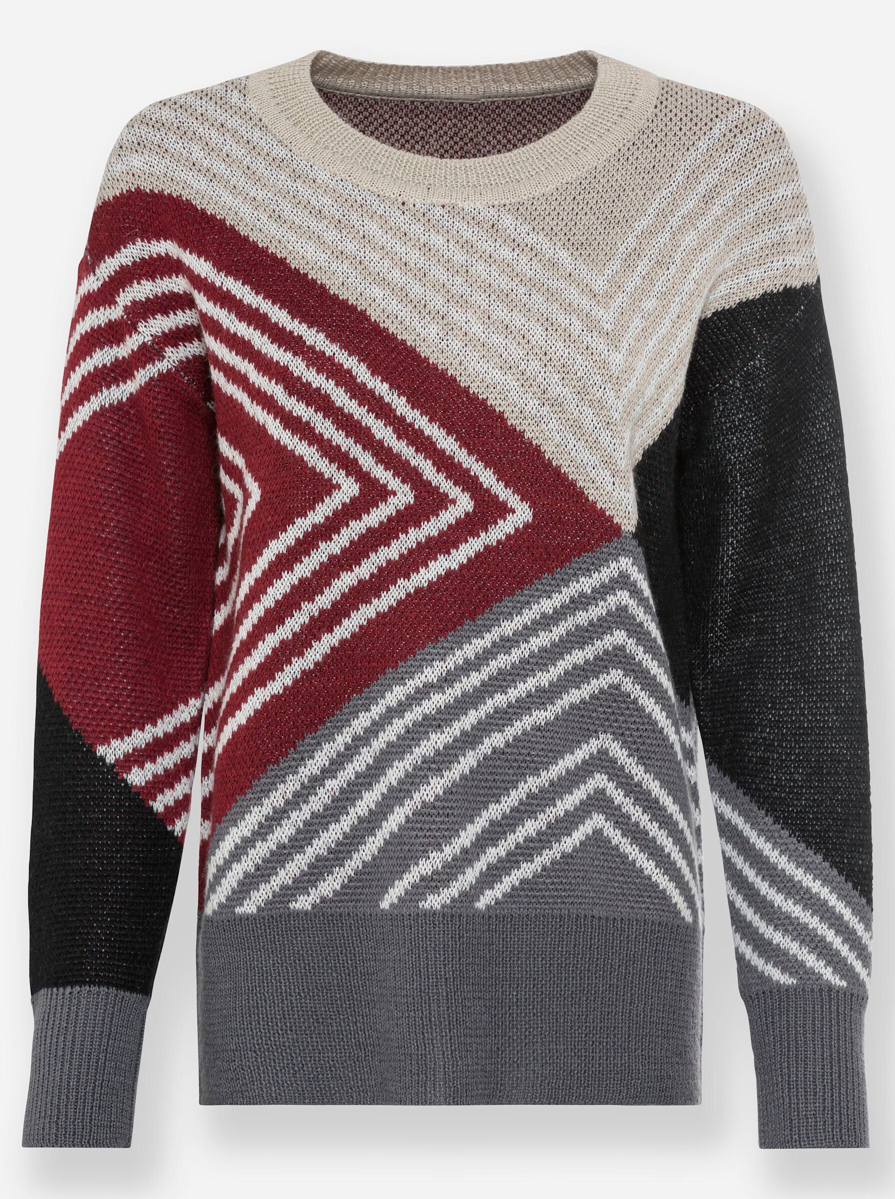 Strickpullover Pullover Langarm Feinstrick, Jacquard