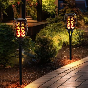 NOOR LIVING LED Solarleuchte, LED-Leuchtmittel fest verbaut, Warmweiß, Steckleuchte Außenleuchte Solarlampe LED Feuereffekt Erdspieß schwarz