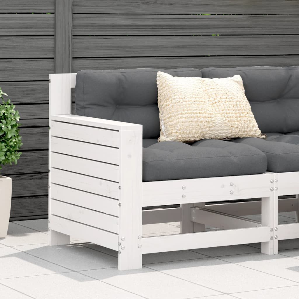 vidaXL Loungesofa Gartensofa mit Armlehne und Kissen Weiß Massivholz Kiefer