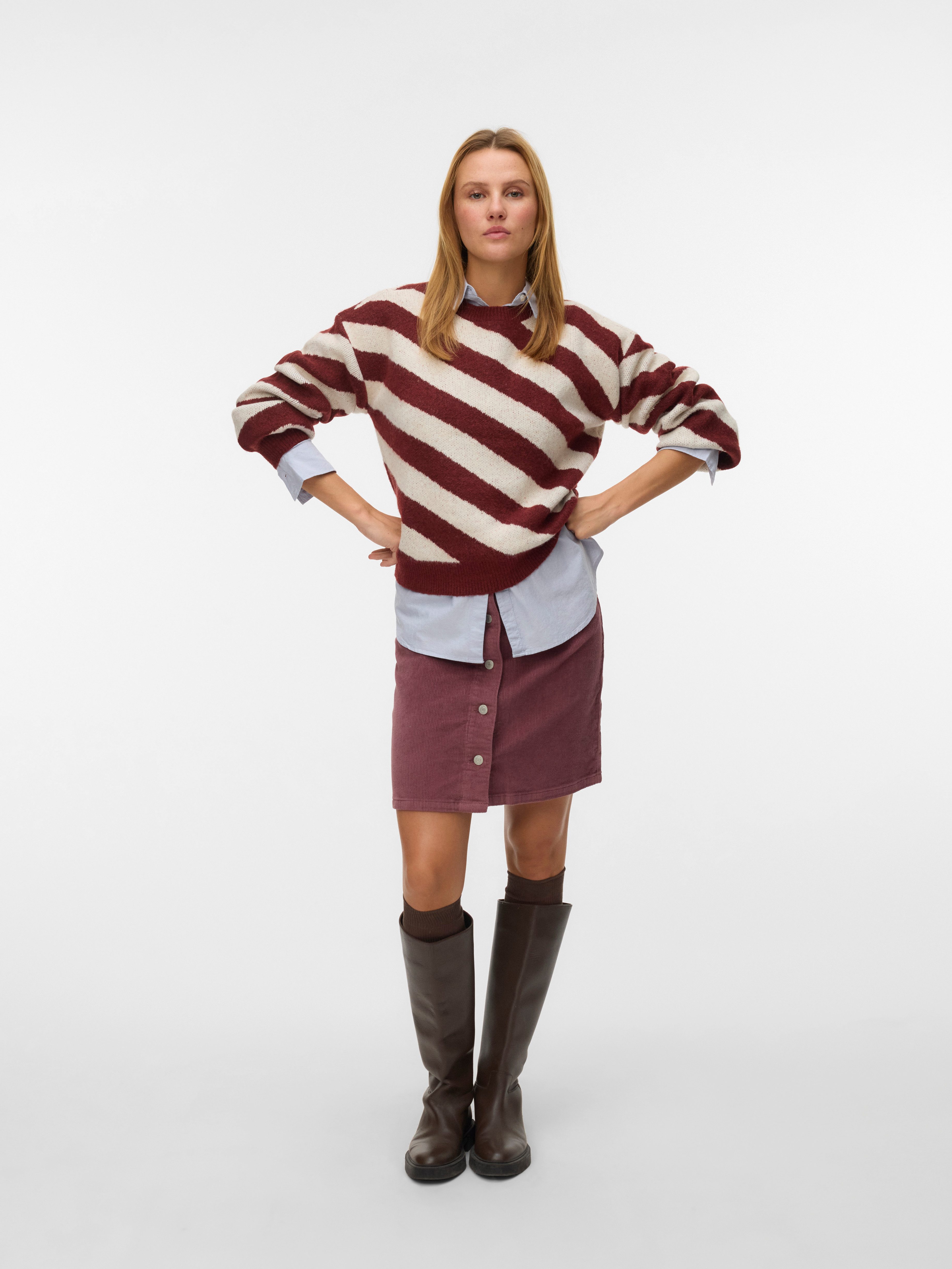 Vero Moda Rundhalspullover VMLARA LS O-NECK PULLOVER GA BOO REP Materialmix, Stretch, regular fit