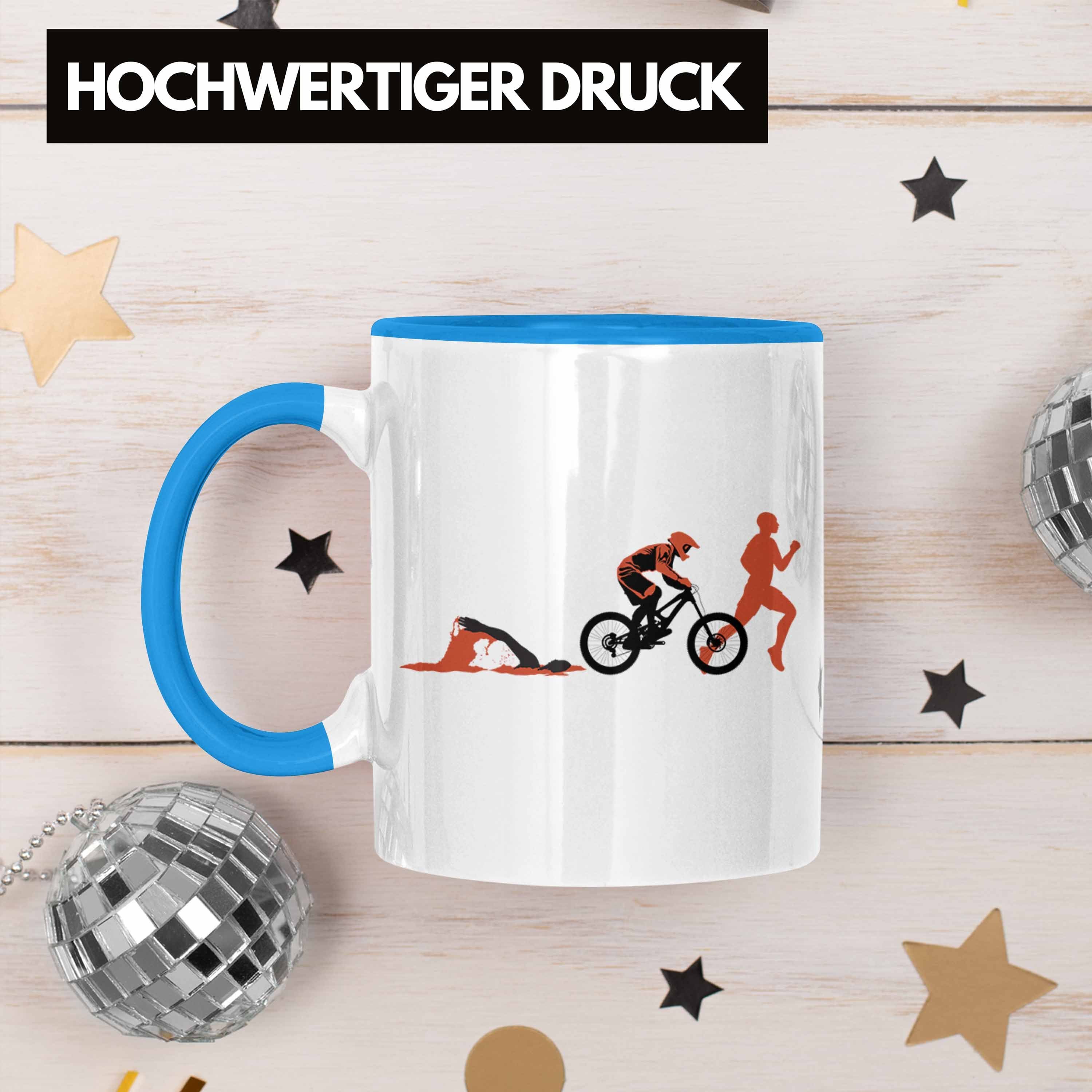 Schwimmen Swim Tasse Re Tasse Blau Run Triathlon Trendation Bike Fahrrad Triathlet Geschenk