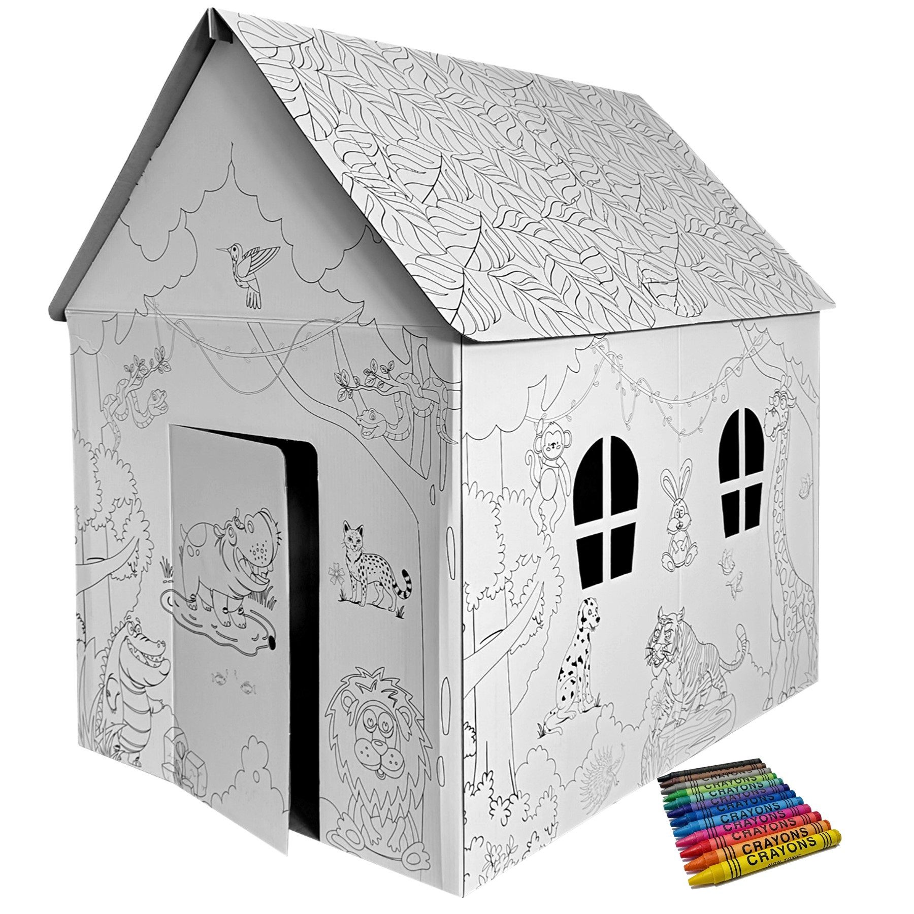 TikTakToo Malvorlage großes Malhaus 106x84x110 cm, mit 12 Wachsmalstiften