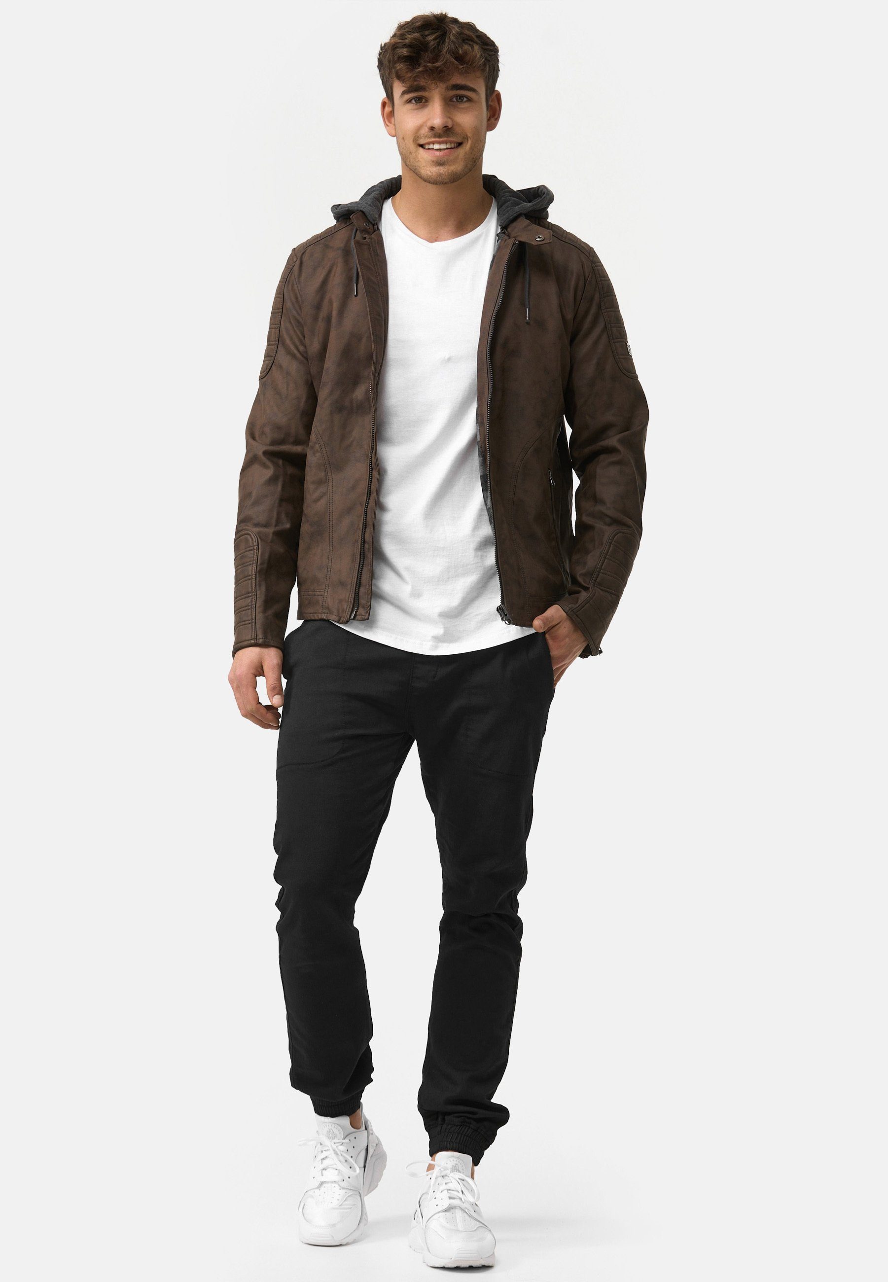 Indicode Lederimitatjacke Herren Miguel Übergangsjacke Herrenjacke mit Kapuze