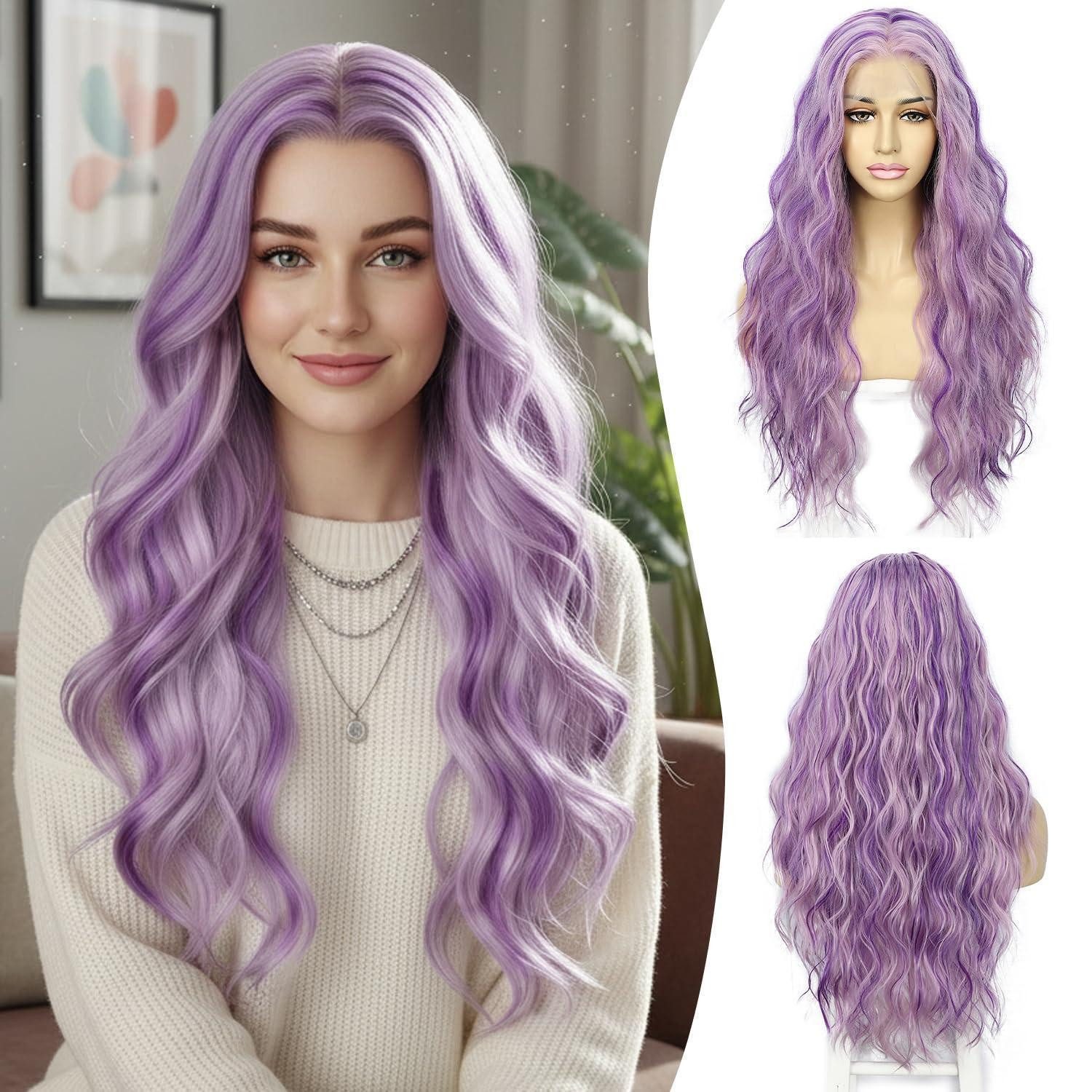 LuxusKollektion Kunsthaarperücke Perücke Lace Front Synthetisch Lang Cosplay 24 inch Lila Highlights