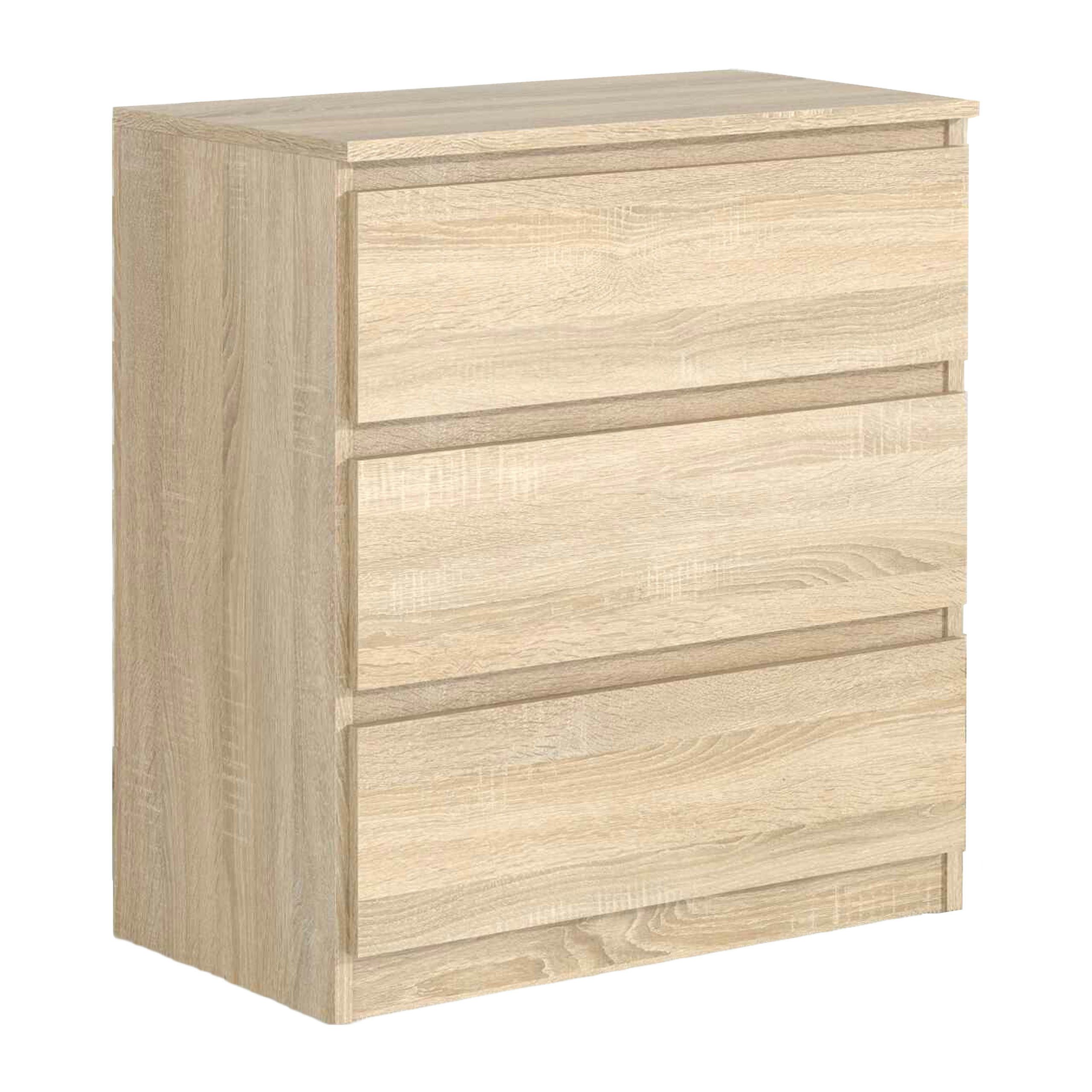 Masseno Kommode NUDO 70 cm Sideboard mit 3 Schubladen Eiche Sonoma