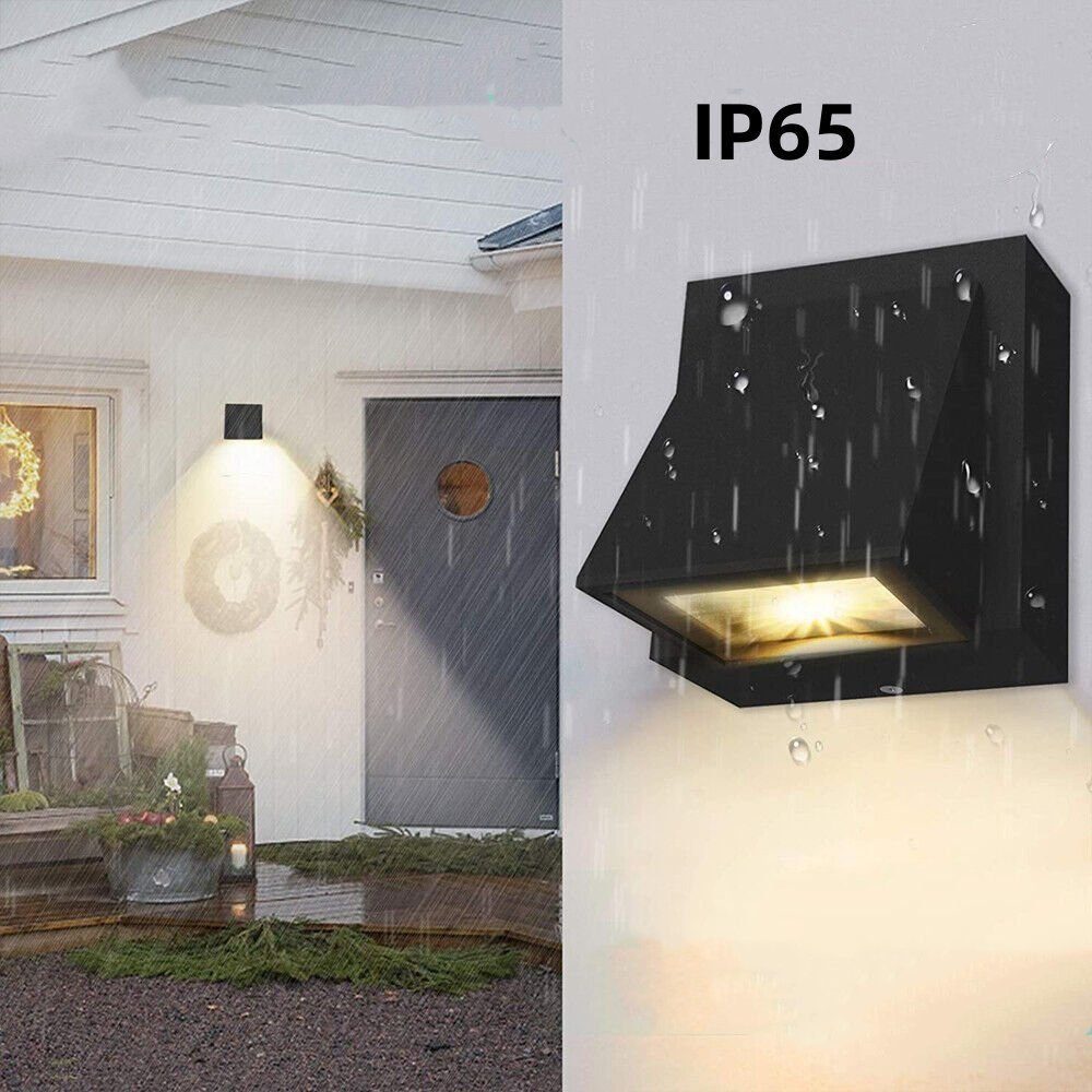 iscooter Wandleuchte 5W LED IP65, für Wandlampe Schwarz Warmweiß Wasserdicht Wandlampe 2 warmweiß, Wohnzimmer, Außen/Innen, 3000K, Badezimmer, LED Stücke Außenwandleuchte, fest Schlafzimmer, integriert