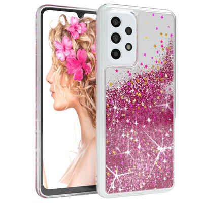 EAZY CASE Handyhülle Liquid Glittery Case für Samsung Galaxy A33 5G 6,4 Zoll, Glitzerhülle Shiny Slimcover stoßfest Durchsichtig Bumper Case Pink